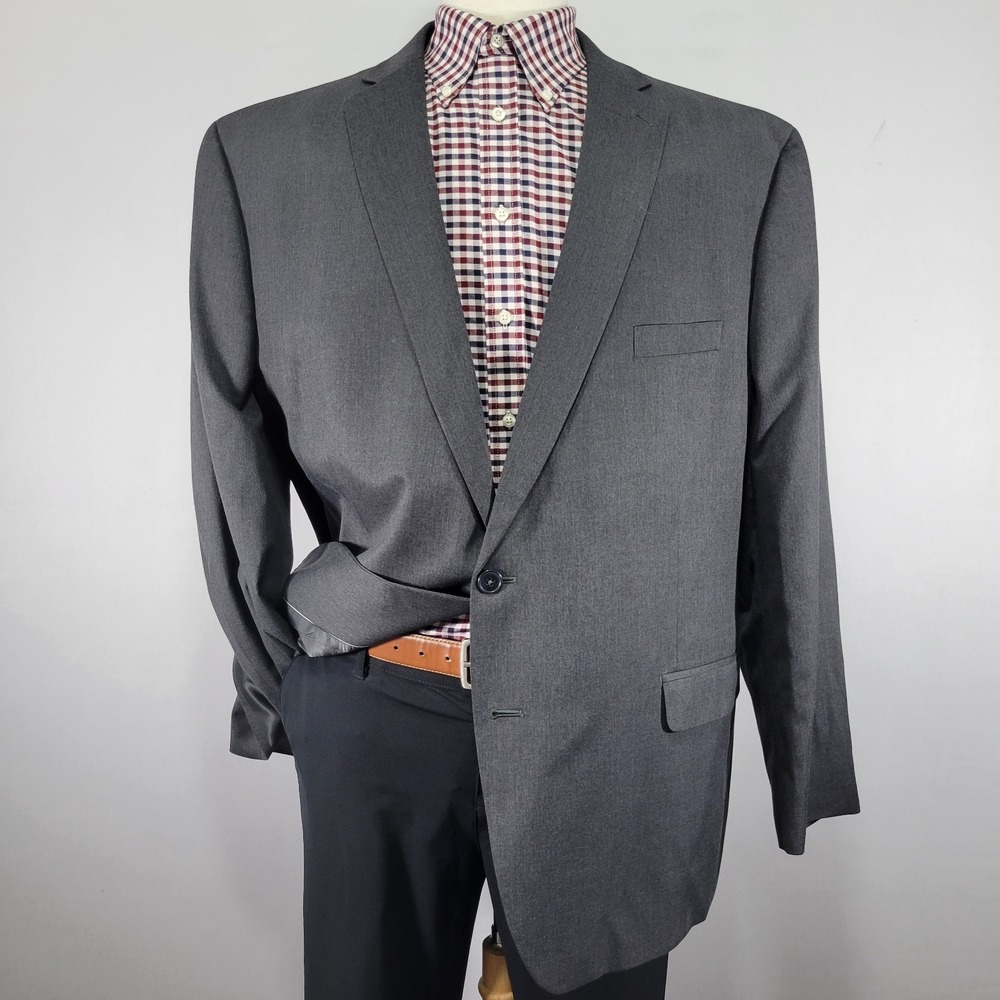 Van Heusen Men's Sport Coat Blazer Two Button Gray Polyester Blend Size 52R